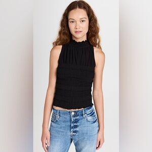 Frame Denim Smocked Sleeveless Ruched Top